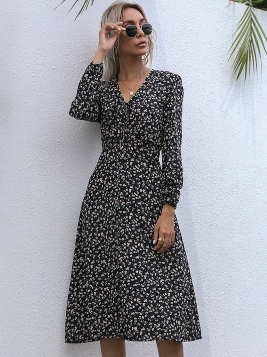 Floral Long Sleeve Midi Dress – Elegant Woven Fit for All Seasons