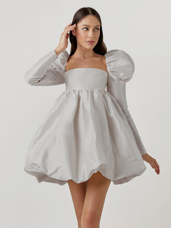 Women's Long Sleeve A-Line Dress with Puff Sleeves