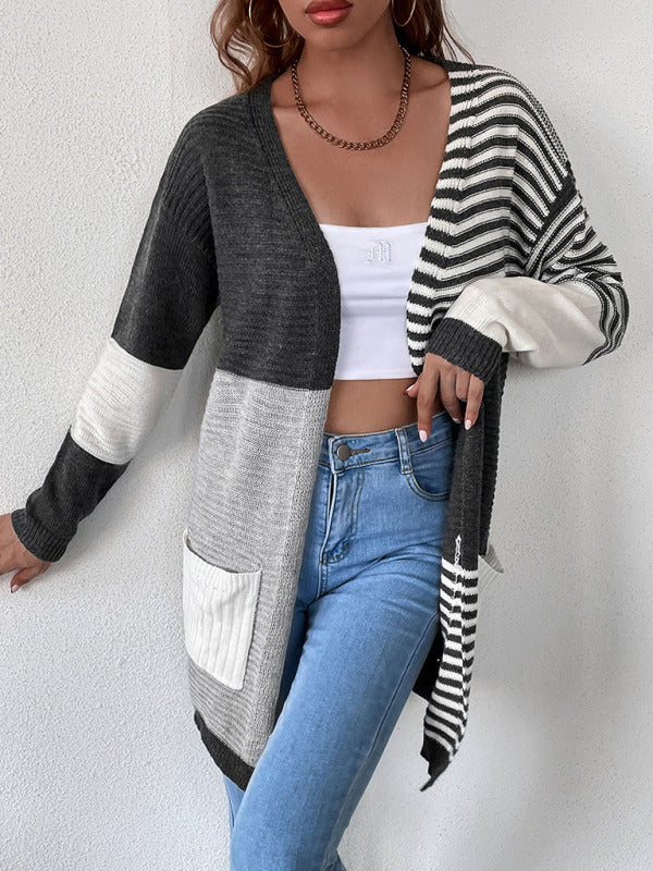 Women's Striped Knit Open Cardigan