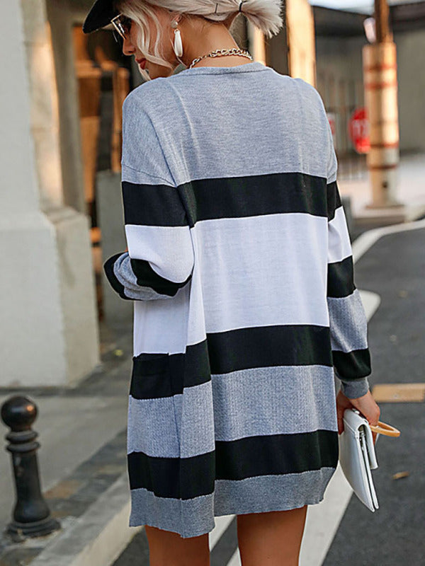 Women's Striped Knit Cardigan Sweater