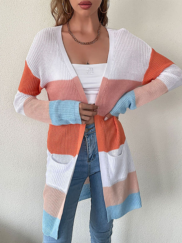 Women's Striped Knit Cardigan Sweater
