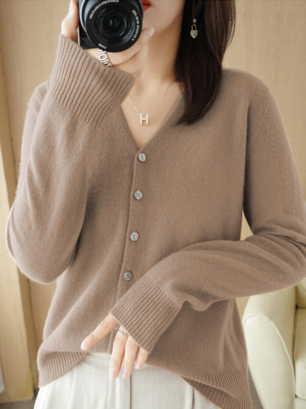 V-Neck Knit Wool Blend Cardigan Sweater