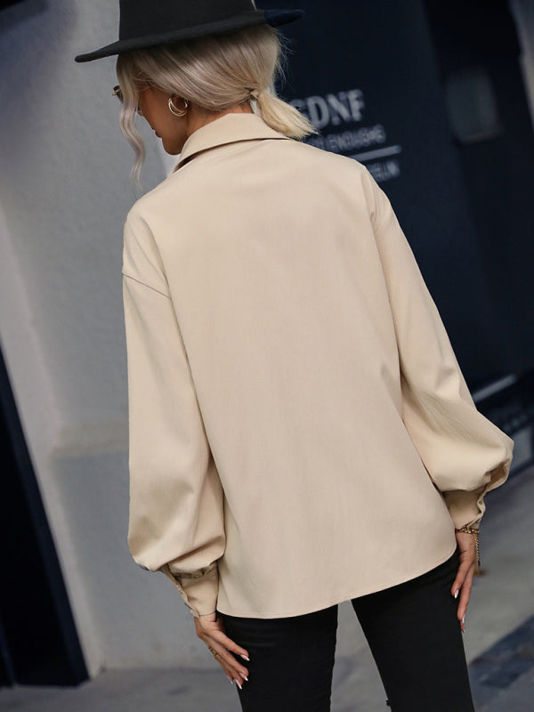 Women's Relaxed Fit Solid Button-Down Shirt