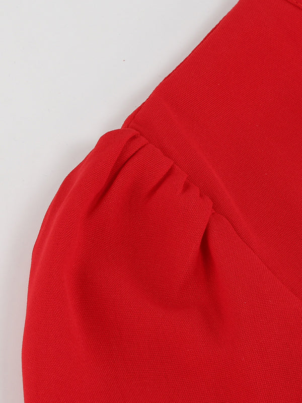 Elegant Long Sleeve Pleated V-Neck A-Line Dress with Removable Belt – Slim Fit