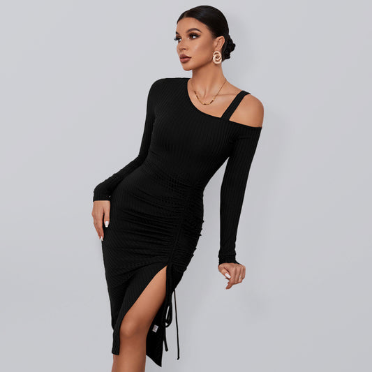 Off-Shoulder Long Sleeve Knit Bodycon Dress – Autumn Sexy Look