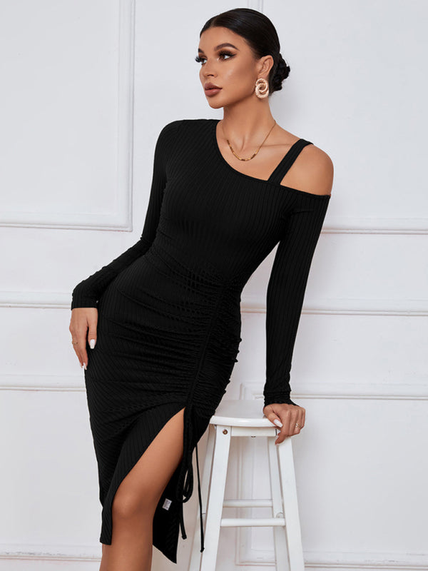 Off-Shoulder Long Sleeve Knit Bodycon Dress – Autumn Sexy Look