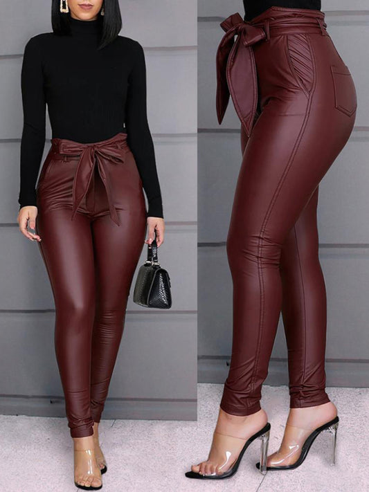 Chic PU Leather Pants with Belt – Smiling Maria