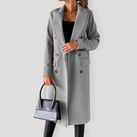 Mid-Length Double-Breasted Coat with Pockets