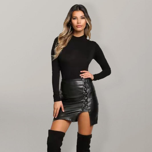 High Waist Faux Leather Split Skirt