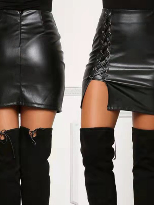 High Waist Faux Leather Split Skirt