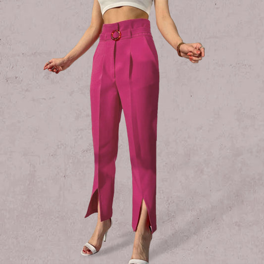 Slim Ankle Suit Pants with Front Slit