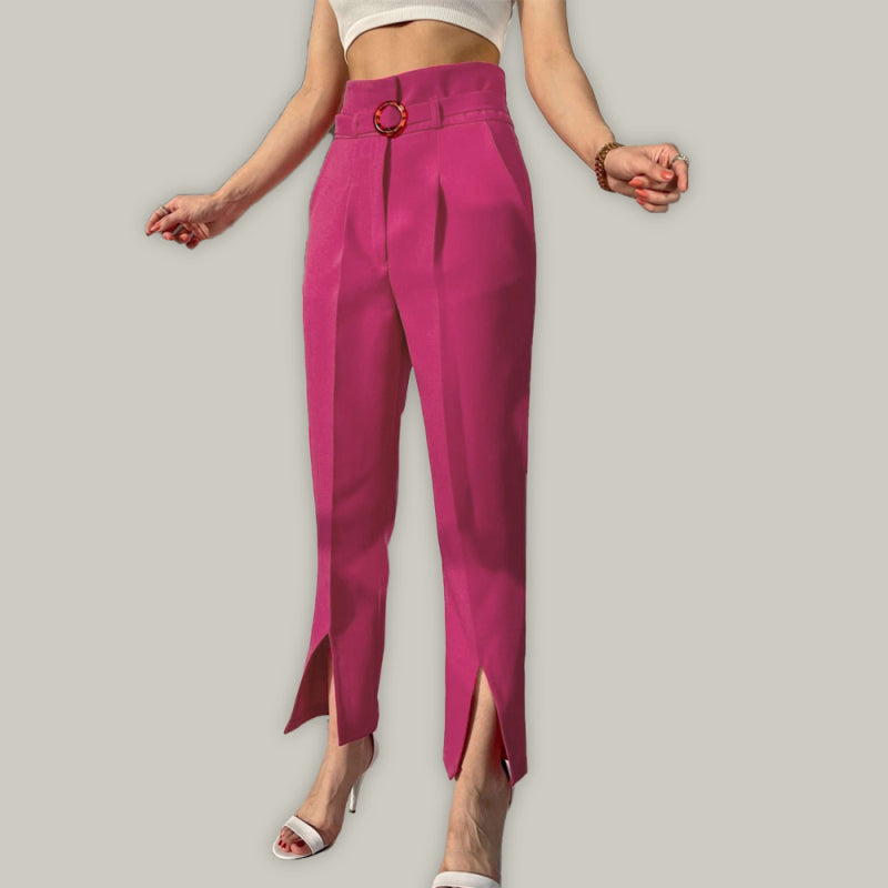 Slim Ankle Suit Pants with Front Slit