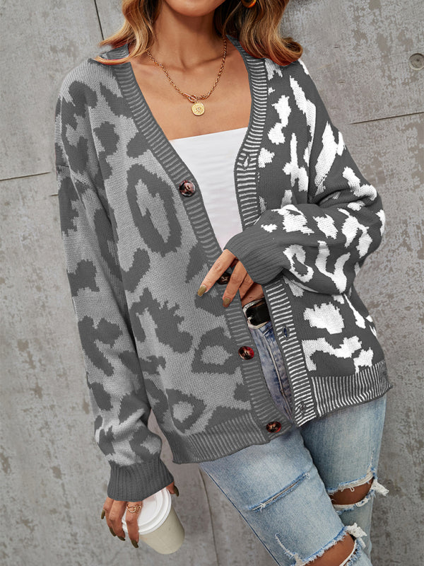 Leopard Print Oversized Knit Cardigan