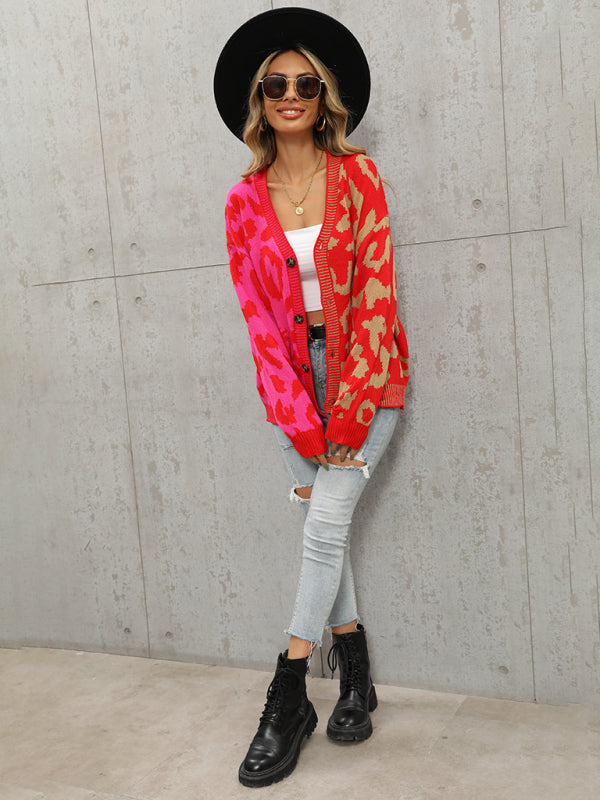 Leopard Print Oversized Knit Cardigan