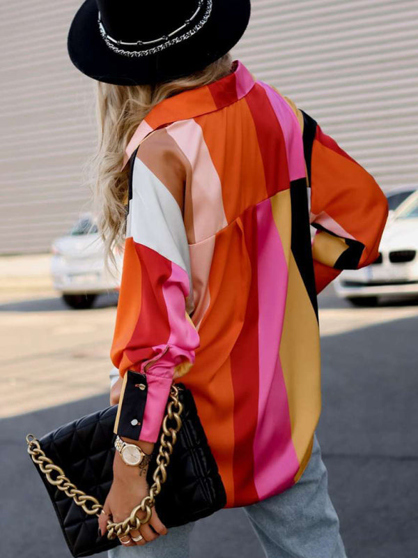 Women's Printed Lantern Sleeve Button-Up Shirt
