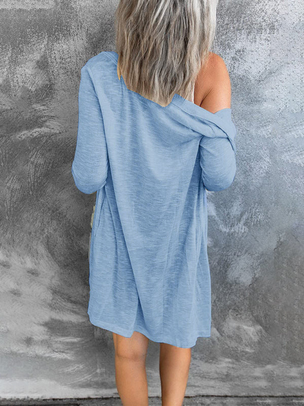 Długi sweter na drutach z otwartym przodem dla kobiet