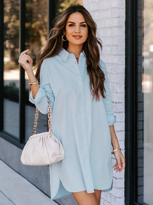 Long Casual Button-Down Shirt – Relaxed Fit, Long Sleeves & Welt Pockets