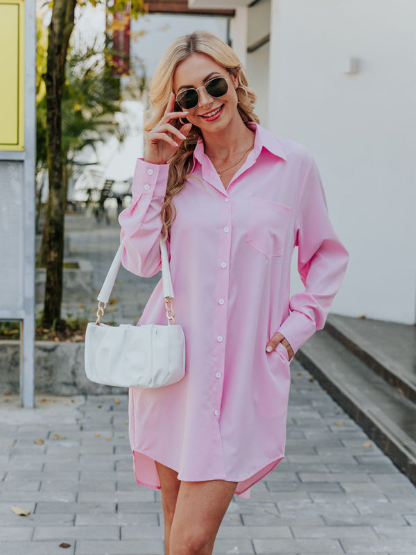 Long Casual Button-Down Shirt – Relaxed Fit, Long Sleeves & Welt Pockets