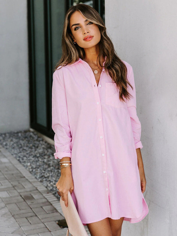 Long Casual Button-Down Shirt – Relaxed Fit, Long Sleeves & Welt Pockets