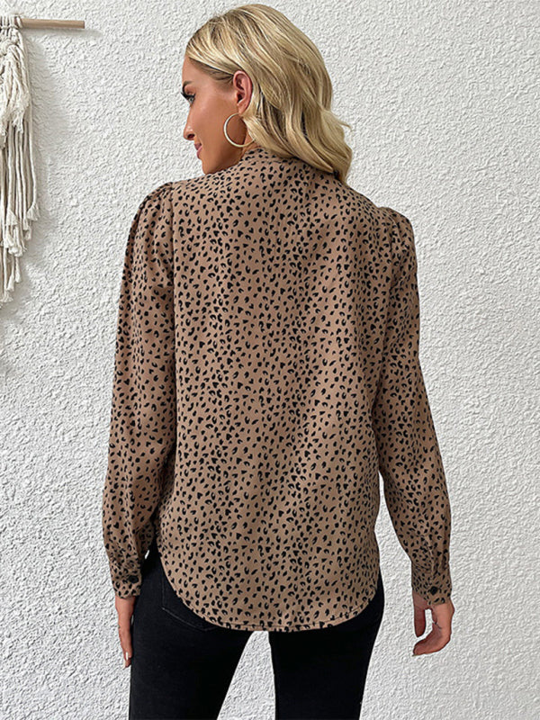 Leopard Print Tie Front Shirt – Women's Long Sleeve