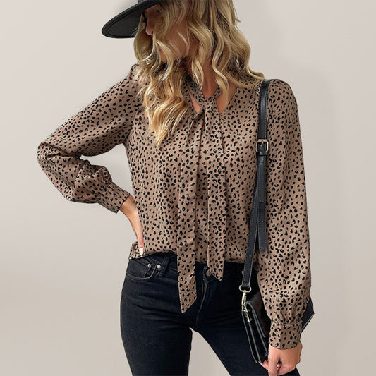 Leopard Print Tie Front Shirt – Women's Long Sleeve