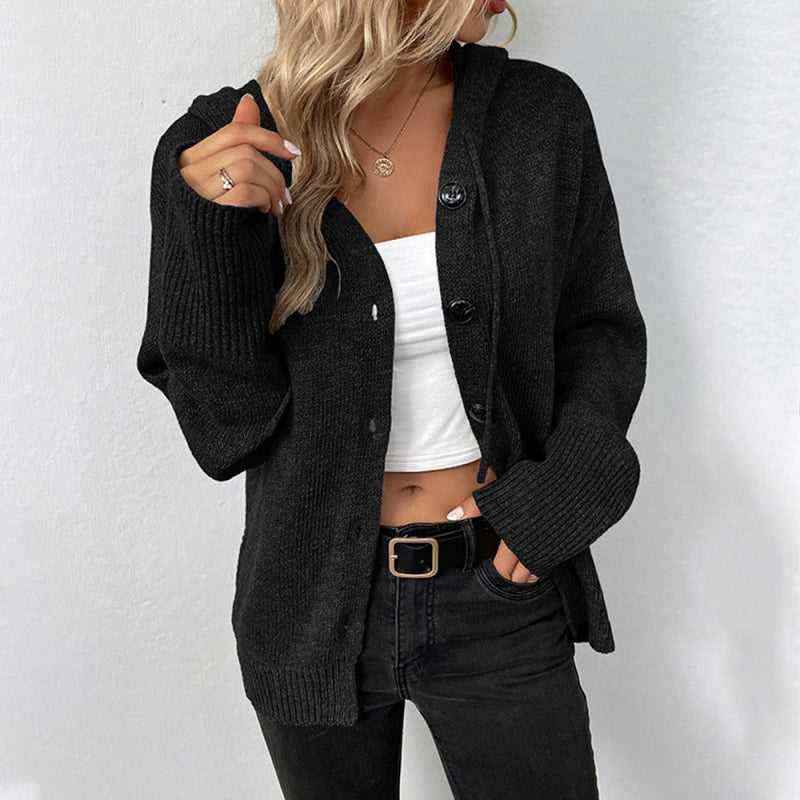 Cardigã de Malha com Capuz e Fecho de Cordão