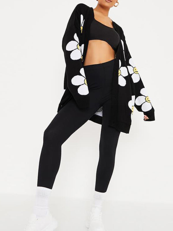 Heart Knit V-Neck Mid-Length Cardigan