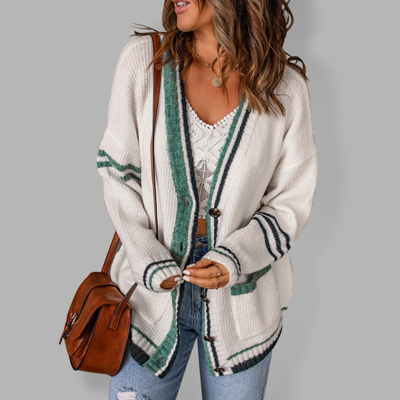 Women's Colorblock Knit Cardigan Sweater White