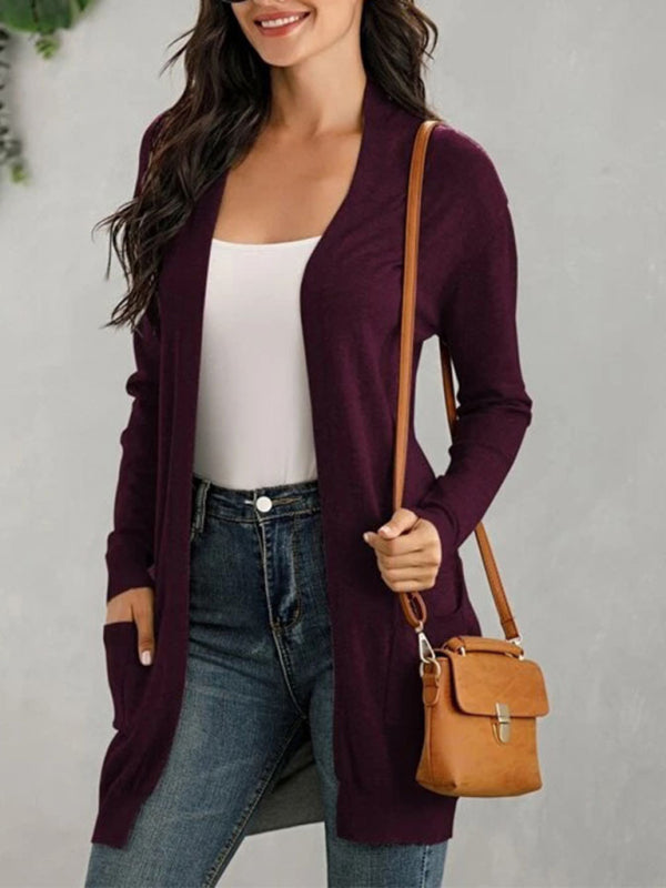 Women's Long Sleeve Knit Cardigan Wine Red