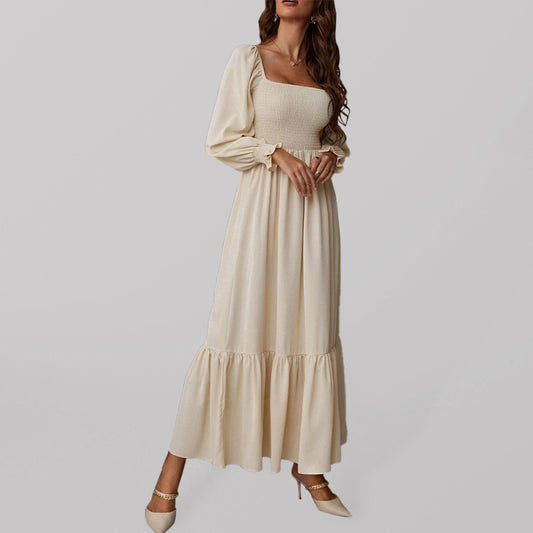 Square Neck Sleeveless Maxi Dress – Elegant Woven Polyester for All Seasons