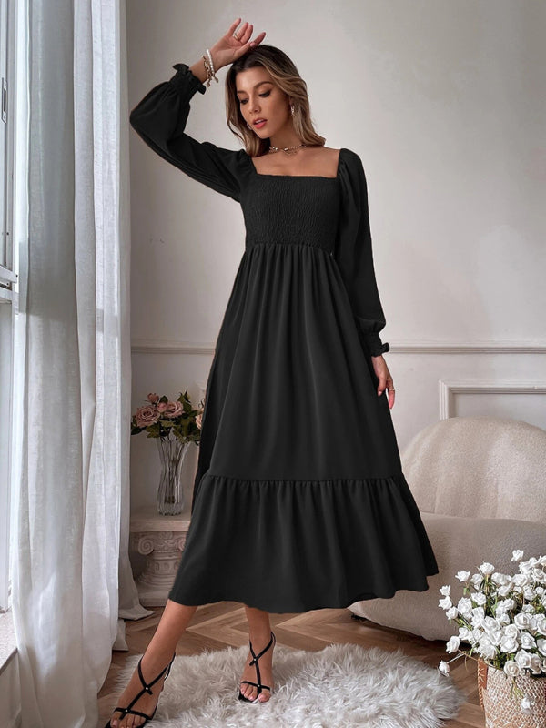 Square Neck Sleeveless Maxi Dress – Elegant Woven Polyester for All Seasons