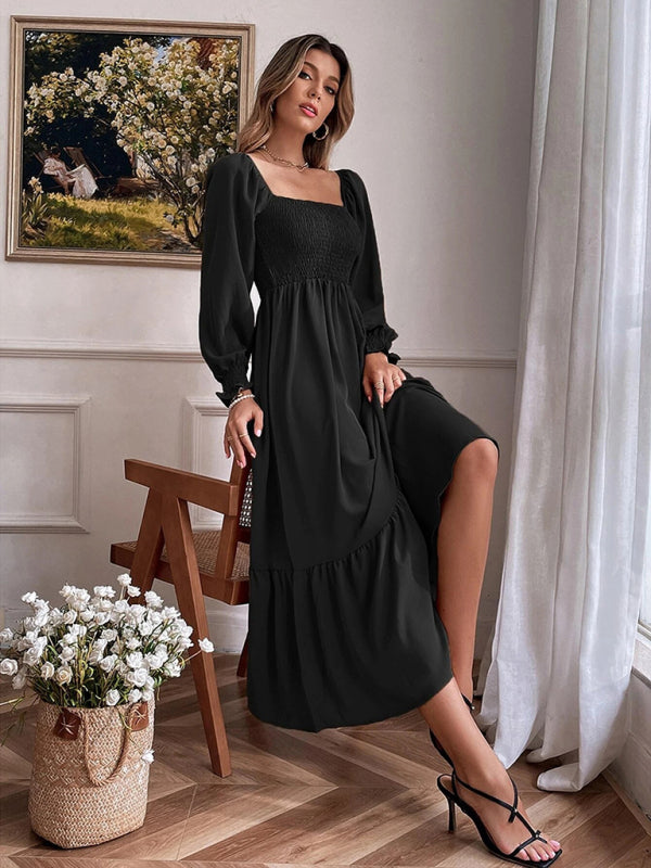 Square Neck Sleeveless Maxi Dress – Elegant Woven Polyester for All Seasons