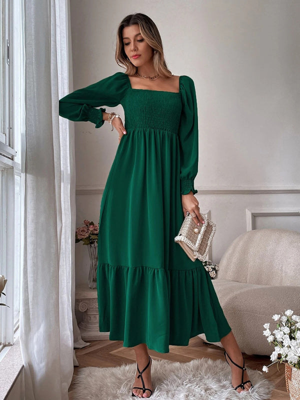 Square Neck Sleeveless Maxi Dress – Elegant Woven Polyester for All Seasons