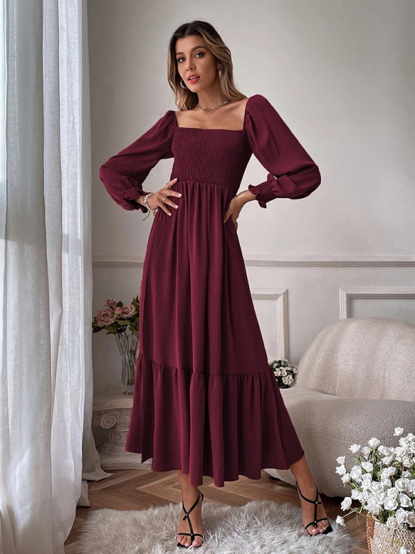 Square Neck Sleeveless Maxi Dress – Elegant Woven Polyester for All Seasons