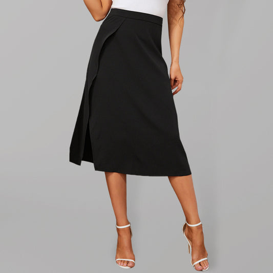 Solid Color Slit Midi Skirt
