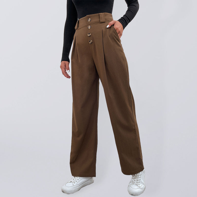 Wide-Leg High-Waist Button Trousers – Smiling Maria