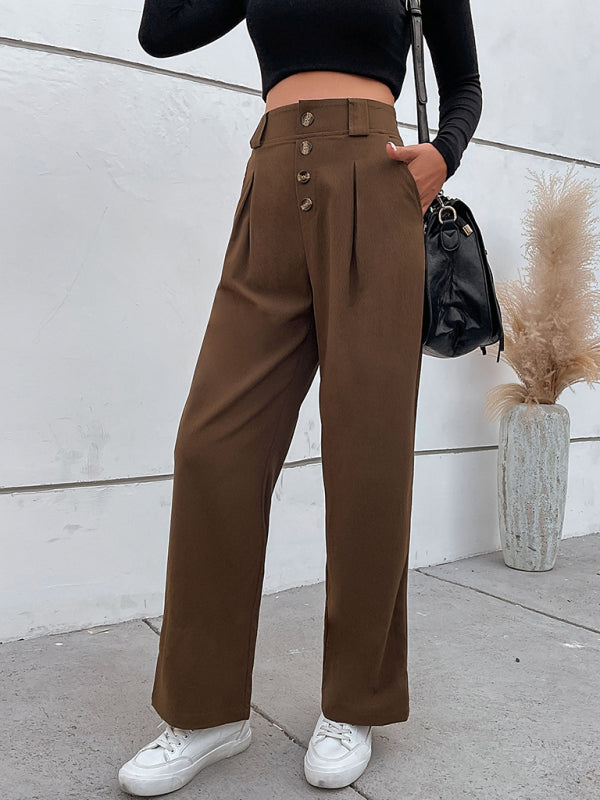 Wide-Leg High-Waist Button Trousers – Smiling Maria