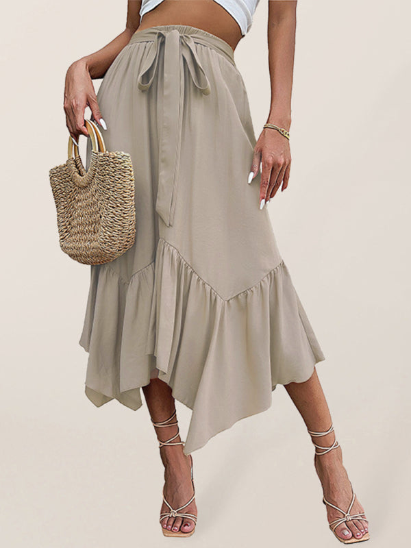 Woven Lace Midi Skirt with Irregular Hem