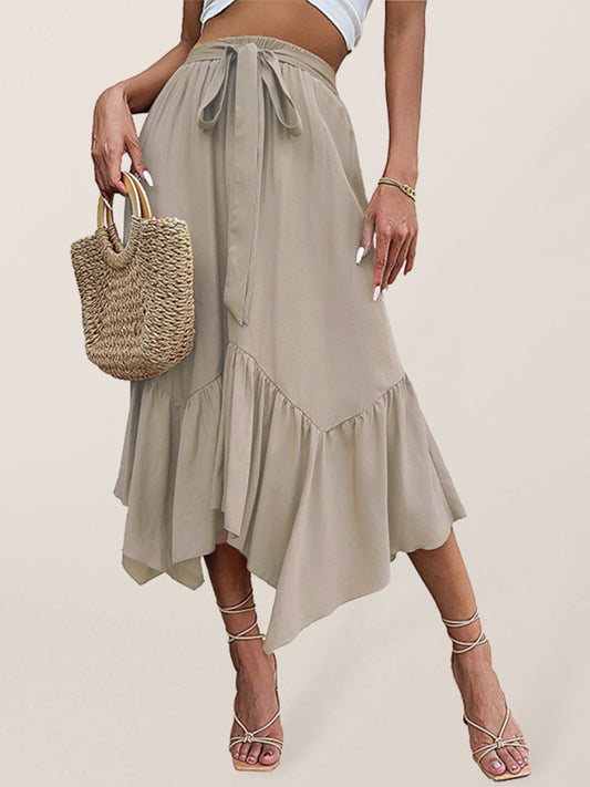 Woven Lace Midi Skirt with Irregular Hem