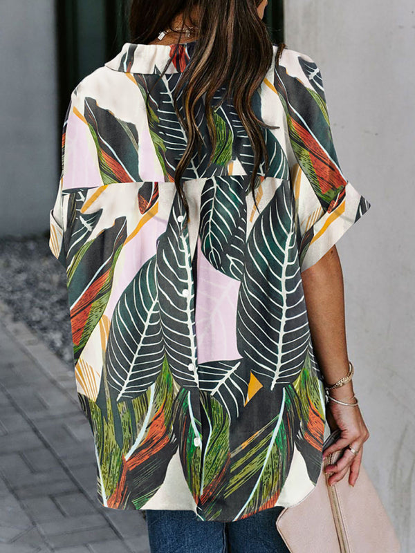 Leopar Desenli V Yaka Kısa Kollu Gömlek