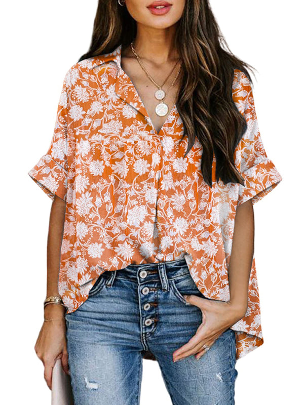 Leopar Desenli V Yaka Kısa Kollu Gömlek