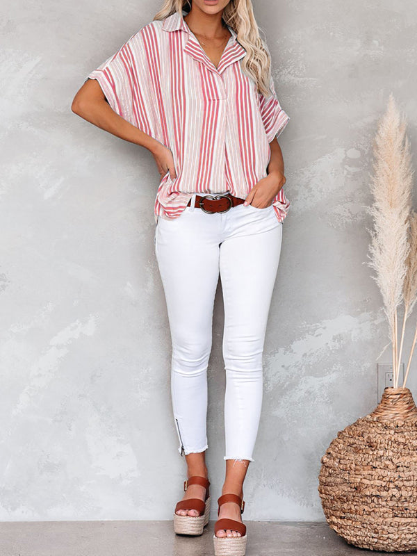 Leopar Desenli V Yaka Kısa Kollu Gömlek