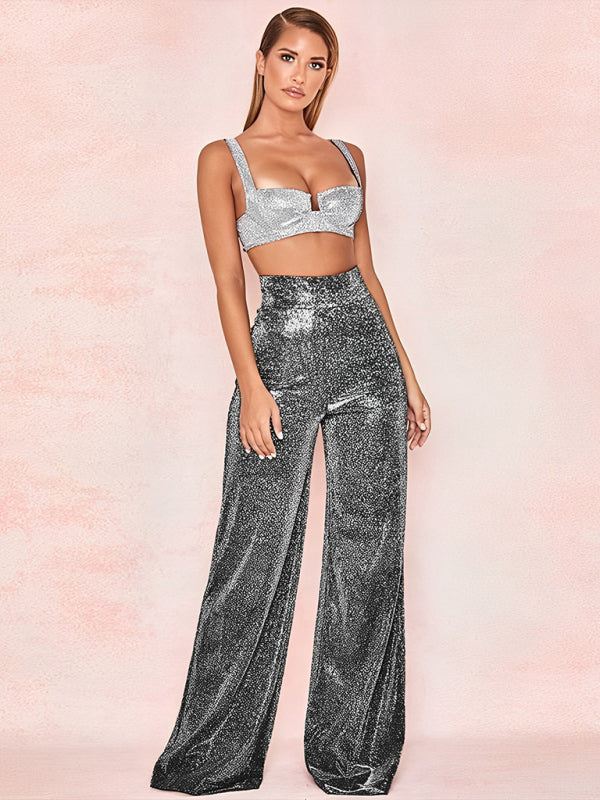 Chic Silver Wide Leg Pants