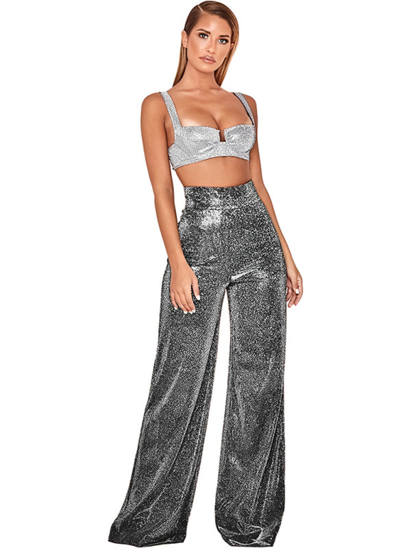 Chic Silver Wide Leg Pants