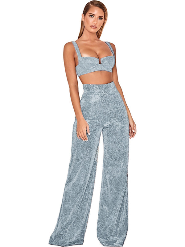 Chic Silver Wide Leg Pants