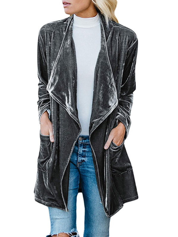 Women's Gold Velvet Mid-Length Trench Coat Grey