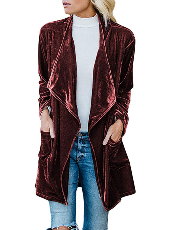 Women's Gold Velvet Mid-Length Trench Coat