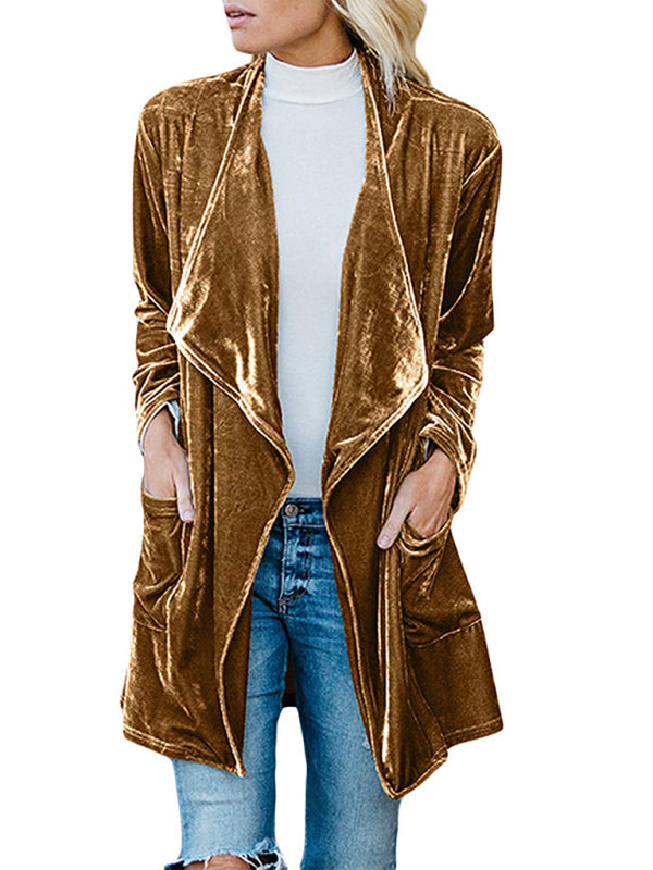 Women's Gold Velvet Mid-Length Trench Coat Yellow