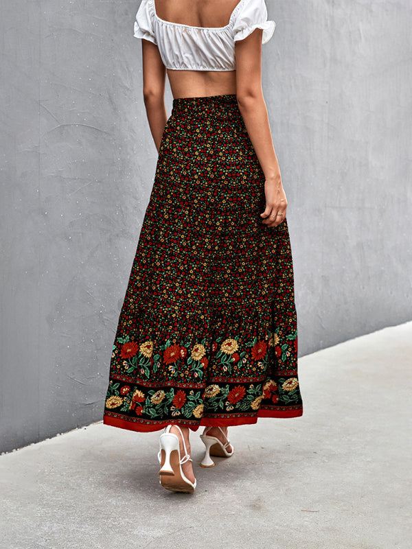 Floral High Waist Boho Maxi Skirt