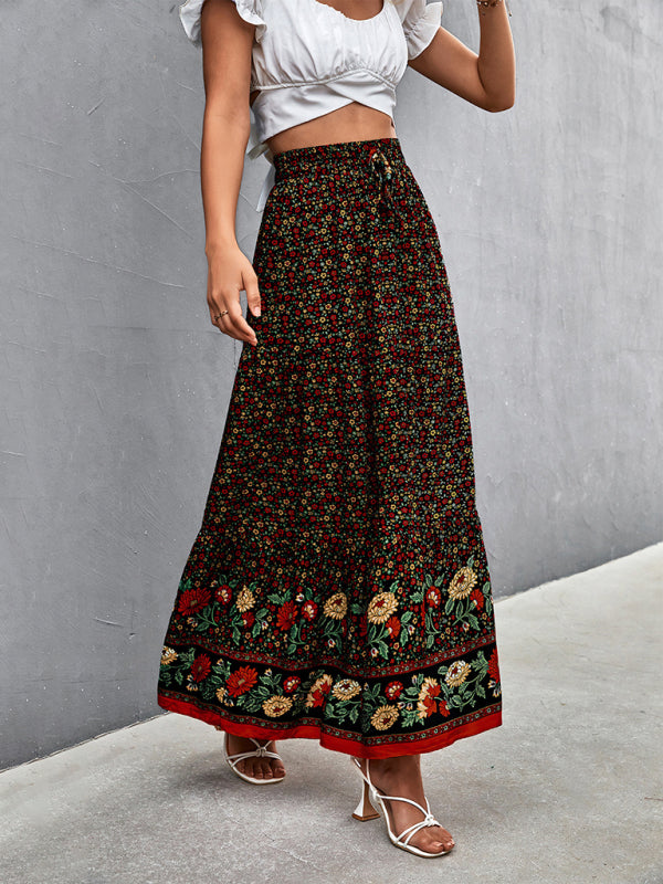 Floral High Waist Boho Maxi Skirt